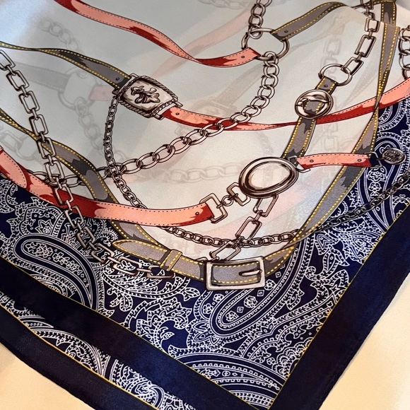 New Cute Blue & Cream Satin Scarf size OS - Picture 4 of 7